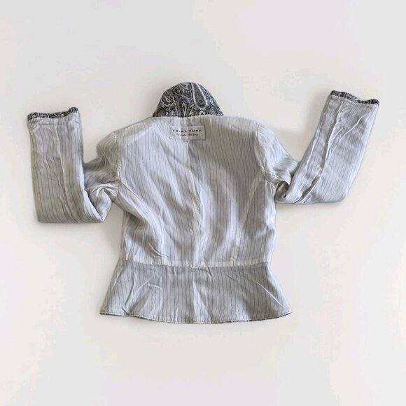 Trina Turk Blazer Womens 2 Gray Silver Paisley LS Cotton Wool Blend Party Boho - Picture 13 of 16